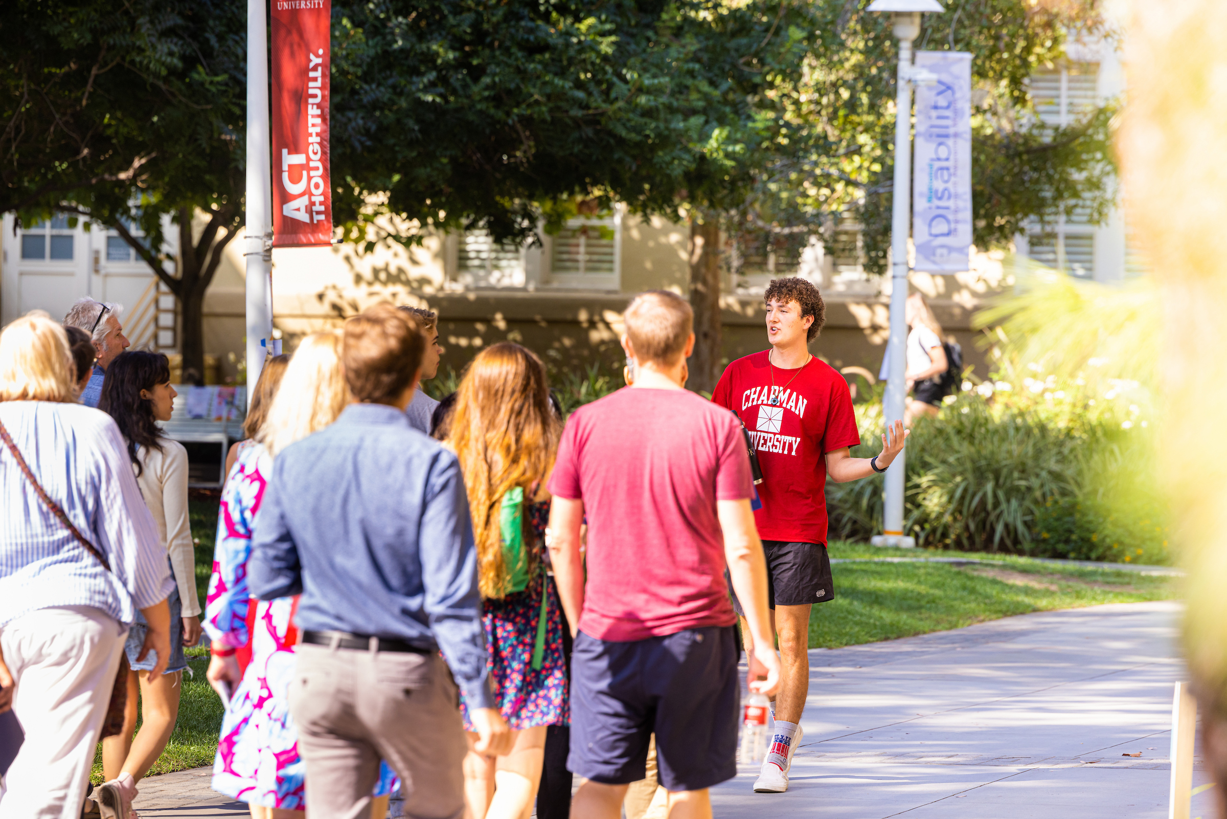 Prospective students touring Chapman University